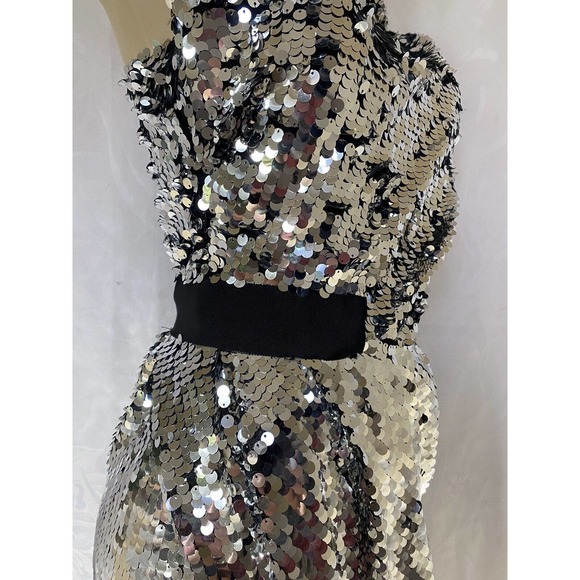 NWT Carven Sequin Dress One Shoulder Silver Metallic Asymmetric Sheath 3… - Picture 7 of 14
